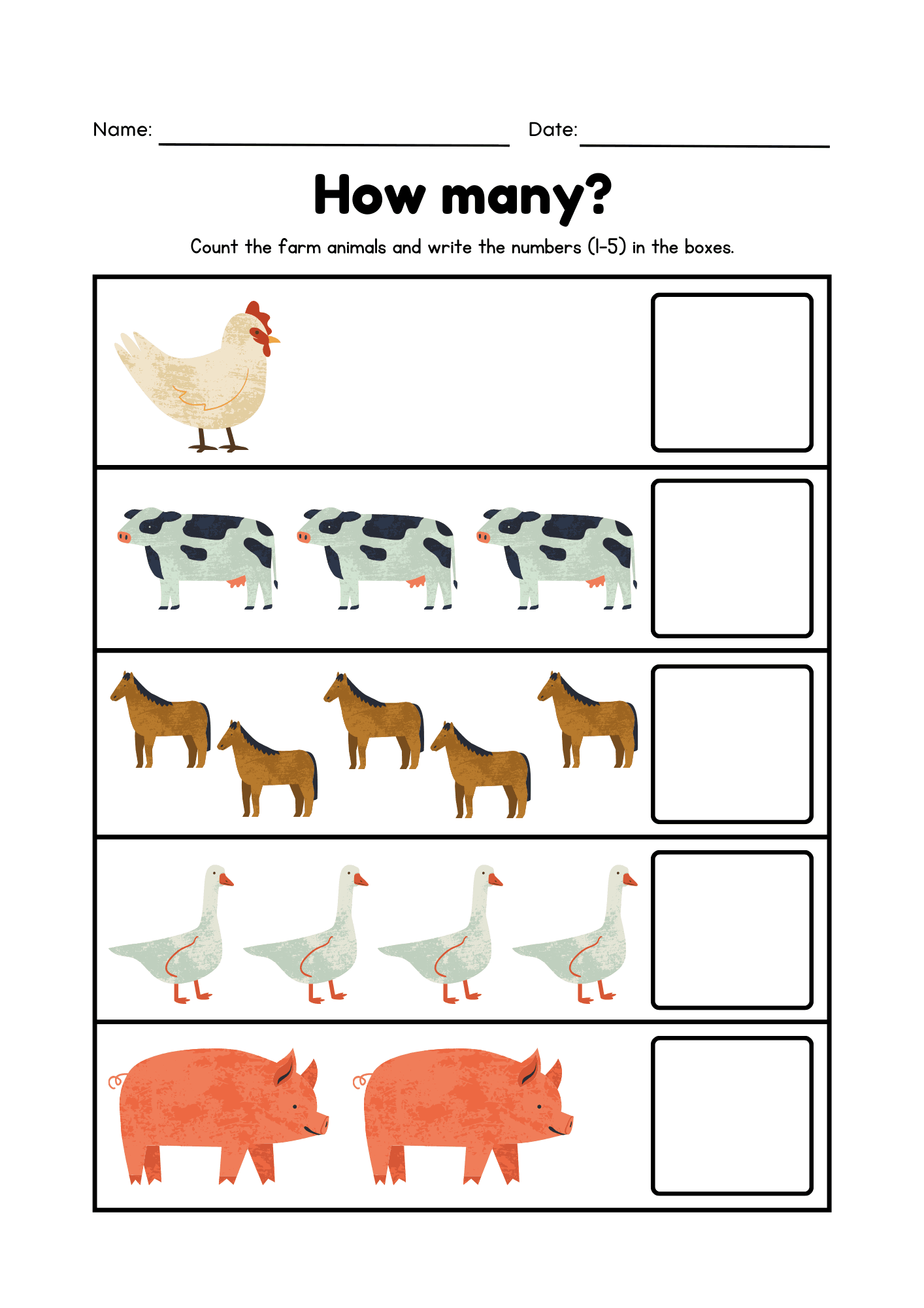 KIDS Colorful Illustrative Printable Math Kindergarten Farm Animals Counting Worksheet Activity By Mrygrcslmnsmlln Raket PH
