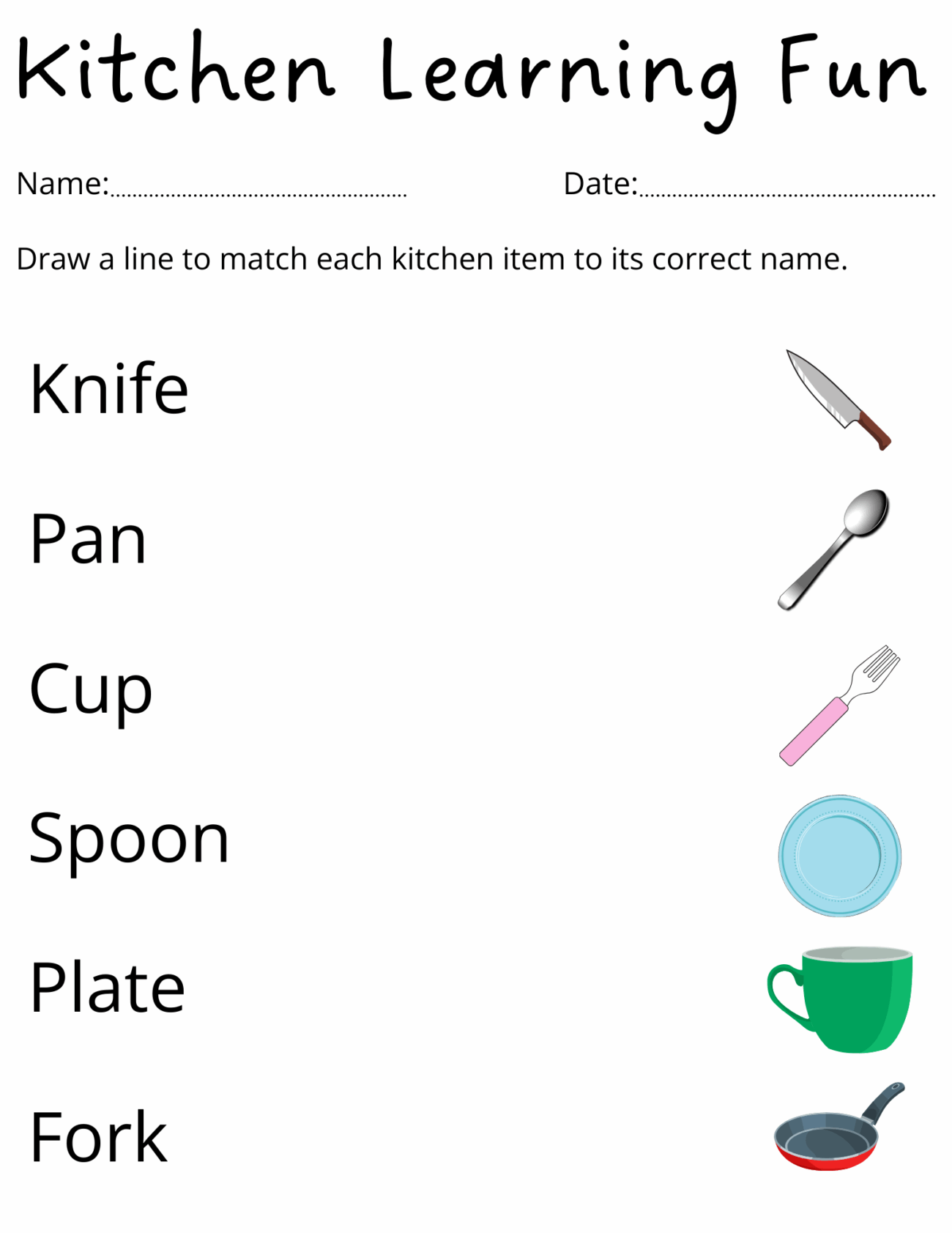 Kids Kindergarten Things In The Kitchen Worksheet Preschool Kitchen Tools