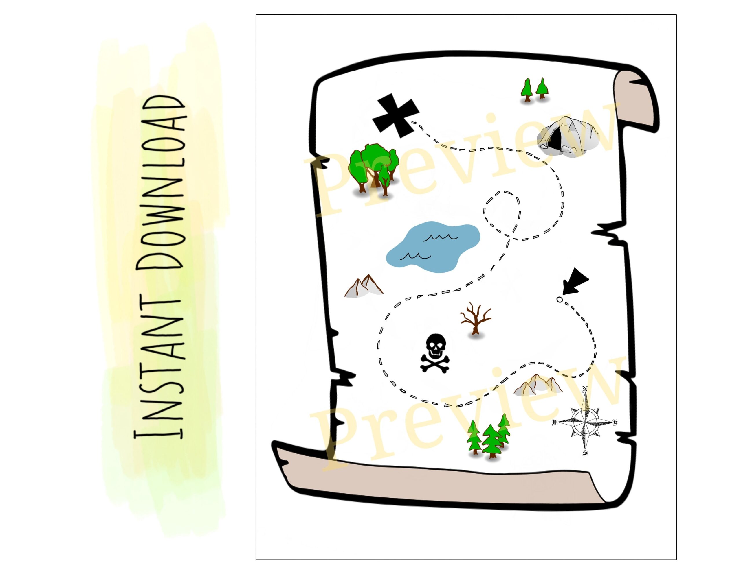 Kids Printable Treasure Map Preschoolers Pretend Play Etsy Worksheets Library