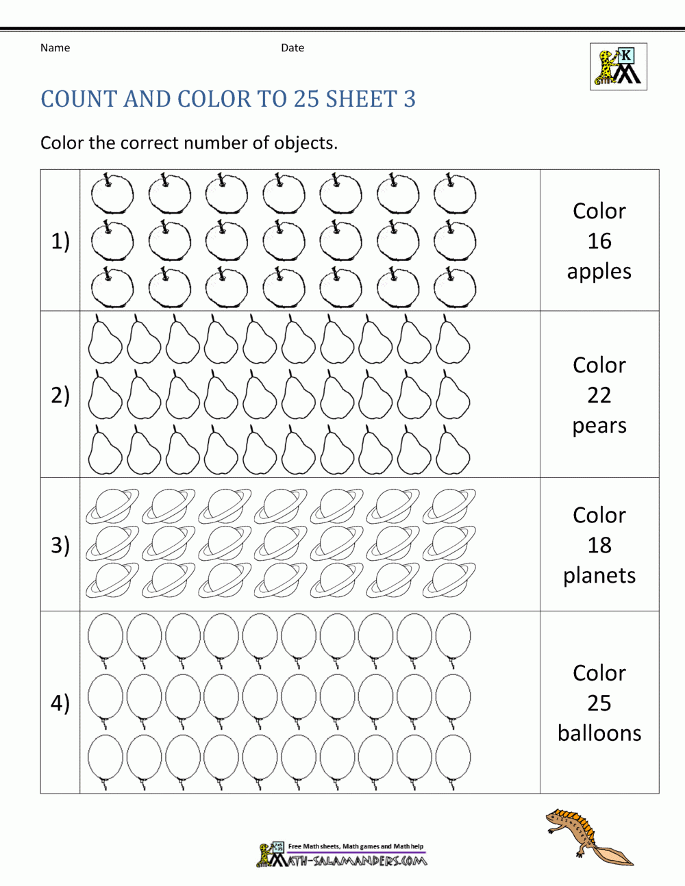 Free Printable Number 25 Worksheets