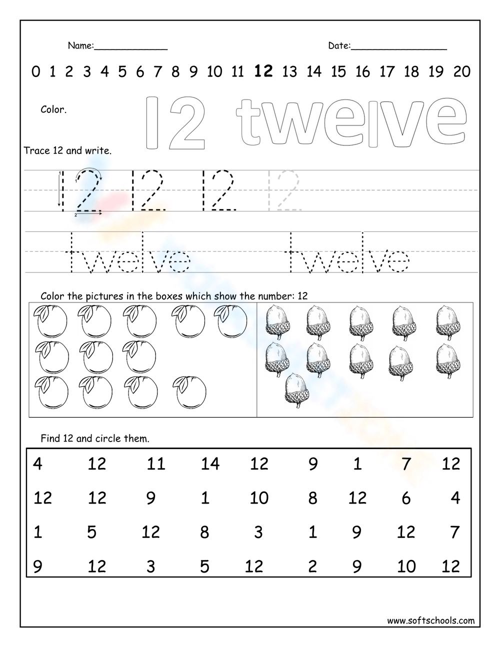 Kindergarten Number 12 Worksheets 2025