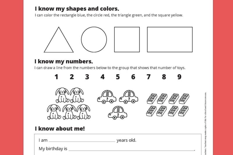 Printable Kindergarten Readiness Worksheets