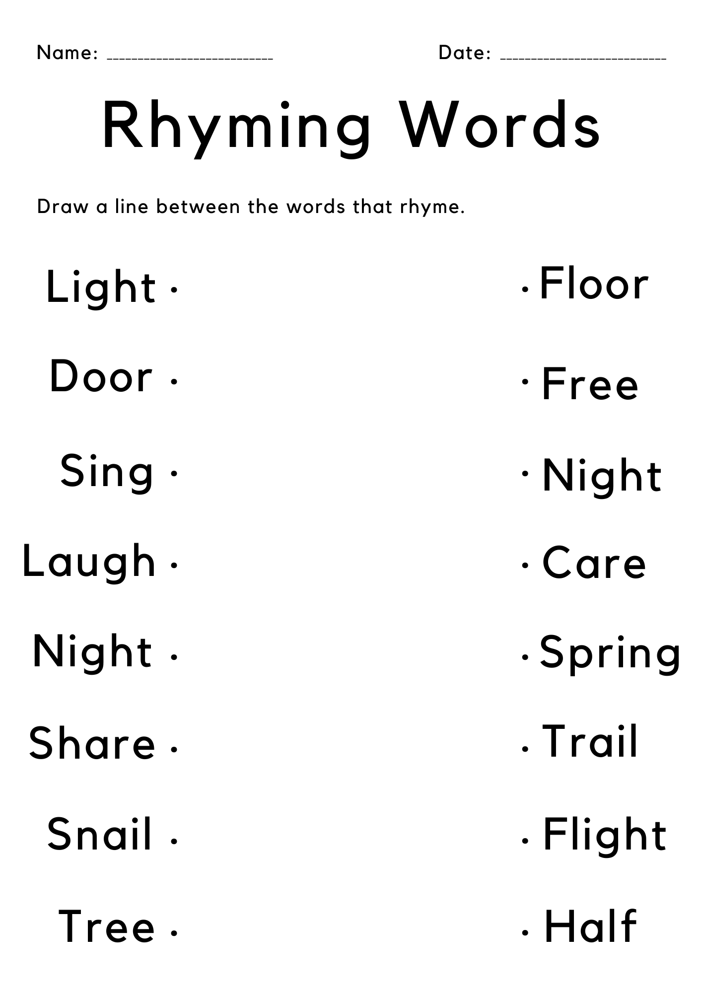 Kindergarten Worksheet Rhyming Words