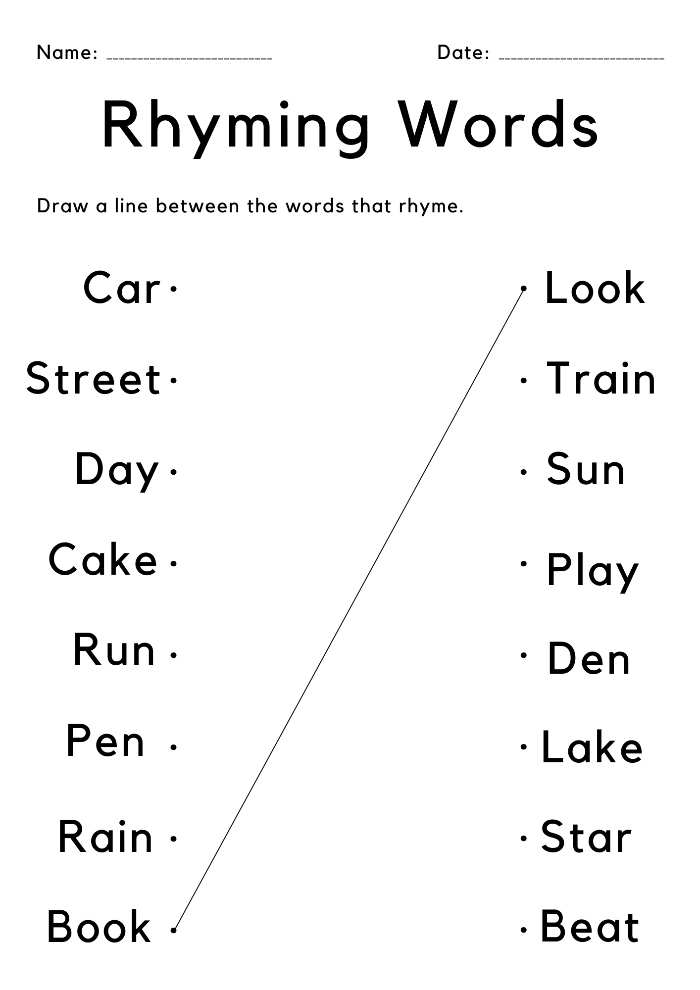Kindergarten Worksheets Rhyming Words