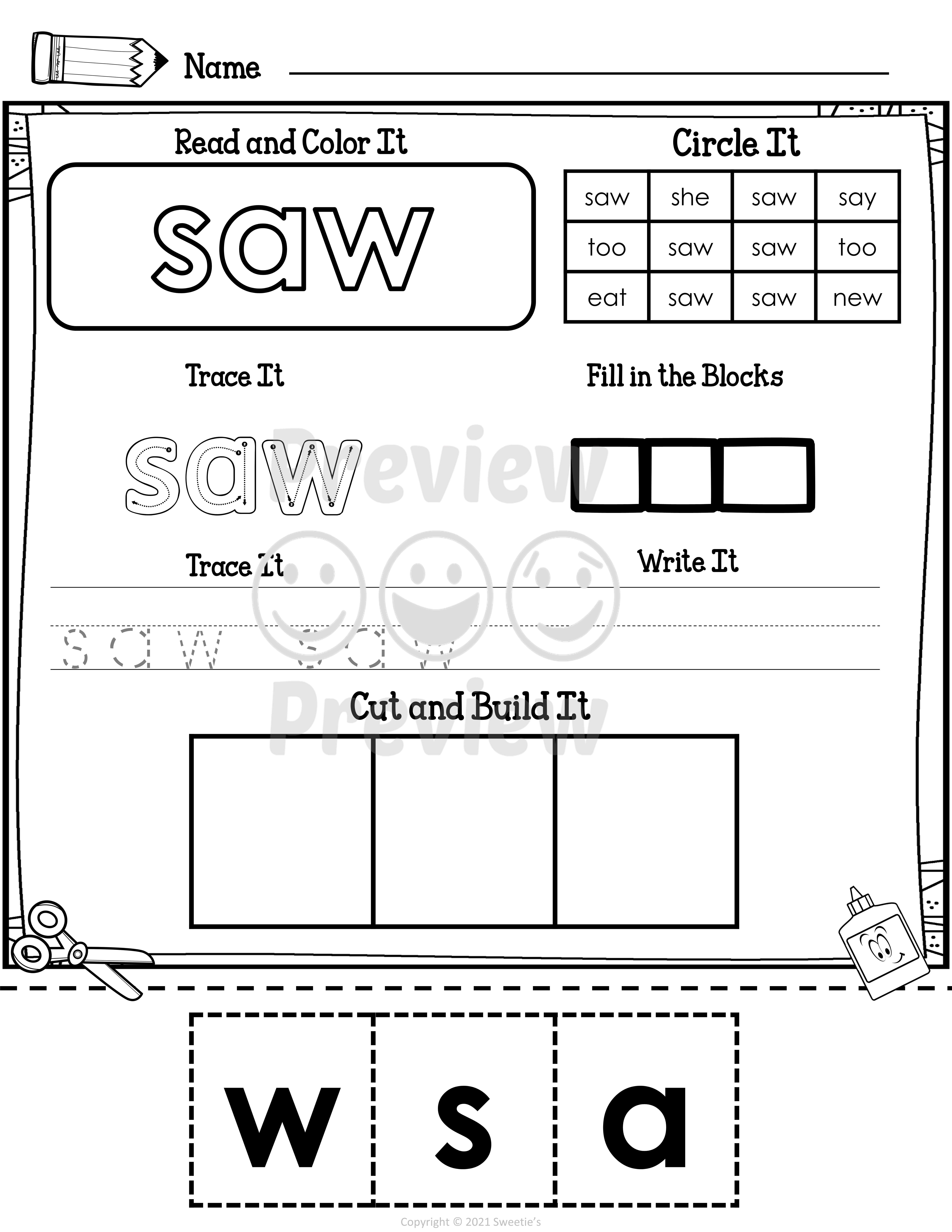 Kindergarten Sight Words Worksheets