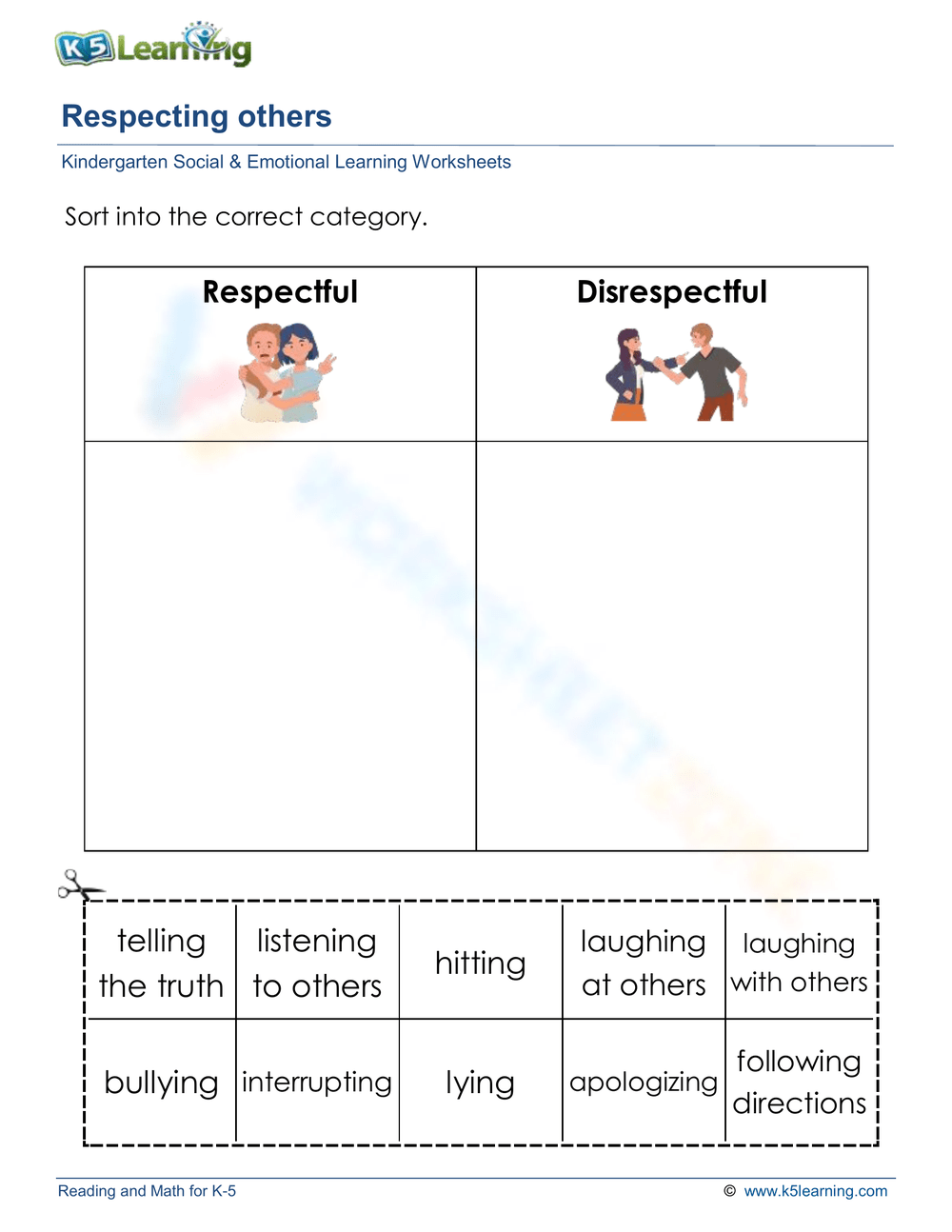 Kindergarten Social Skills Printable Worksheets