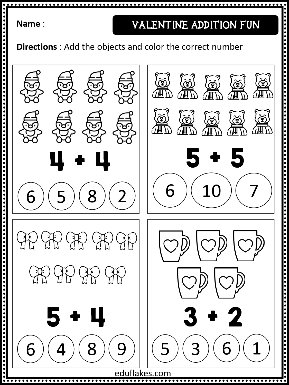 Valentine Kindergarten Math Worksheets