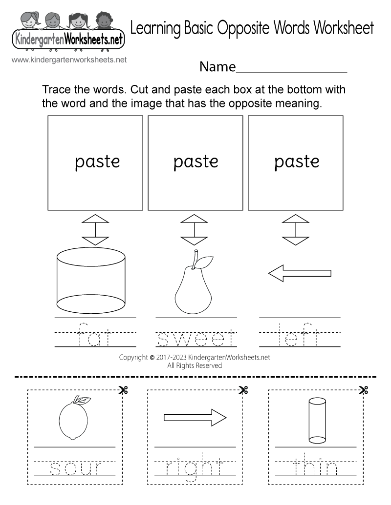 Learning Basic Opposite Words Worksheet Free Printable Digital 