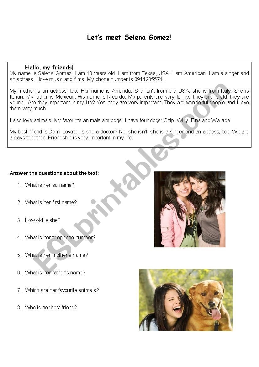 Let s Meet Selena Gomez ESL Worksheet By Ymar