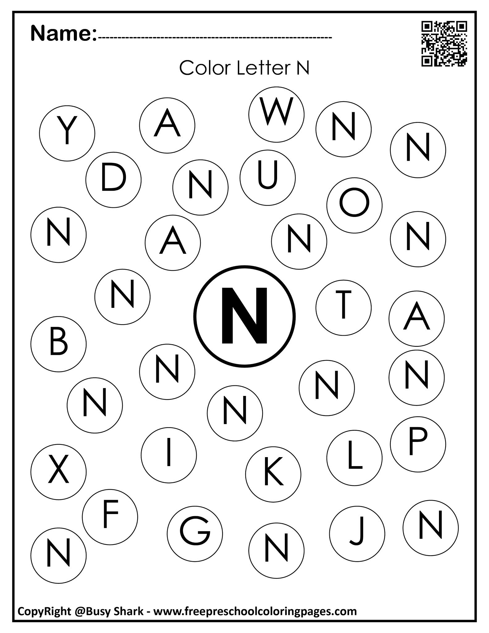 Preschool Letter N Printable
