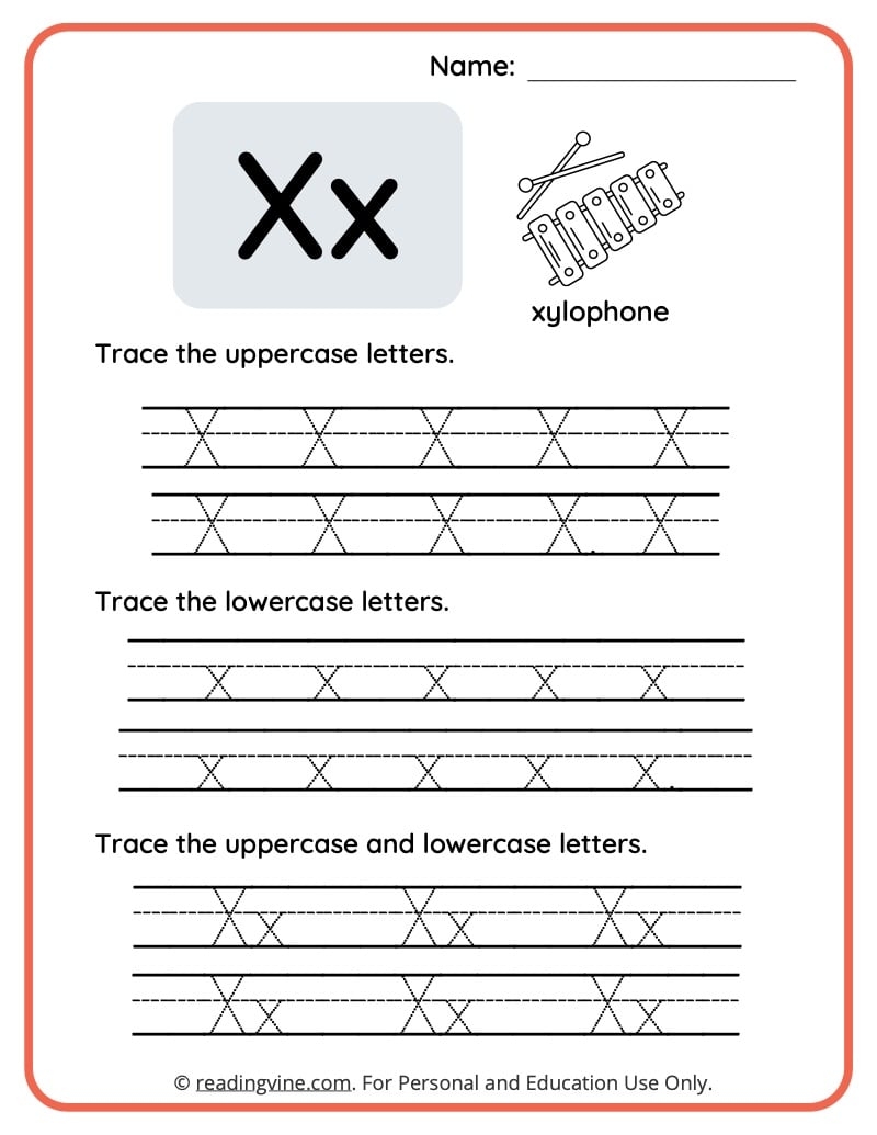 Letter X Free Printable Worksheets