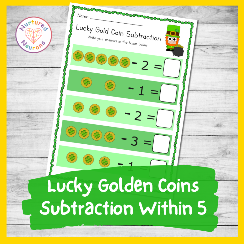 Lucky Gold Coin Subtraction Within 5 Worksheet Preschool And