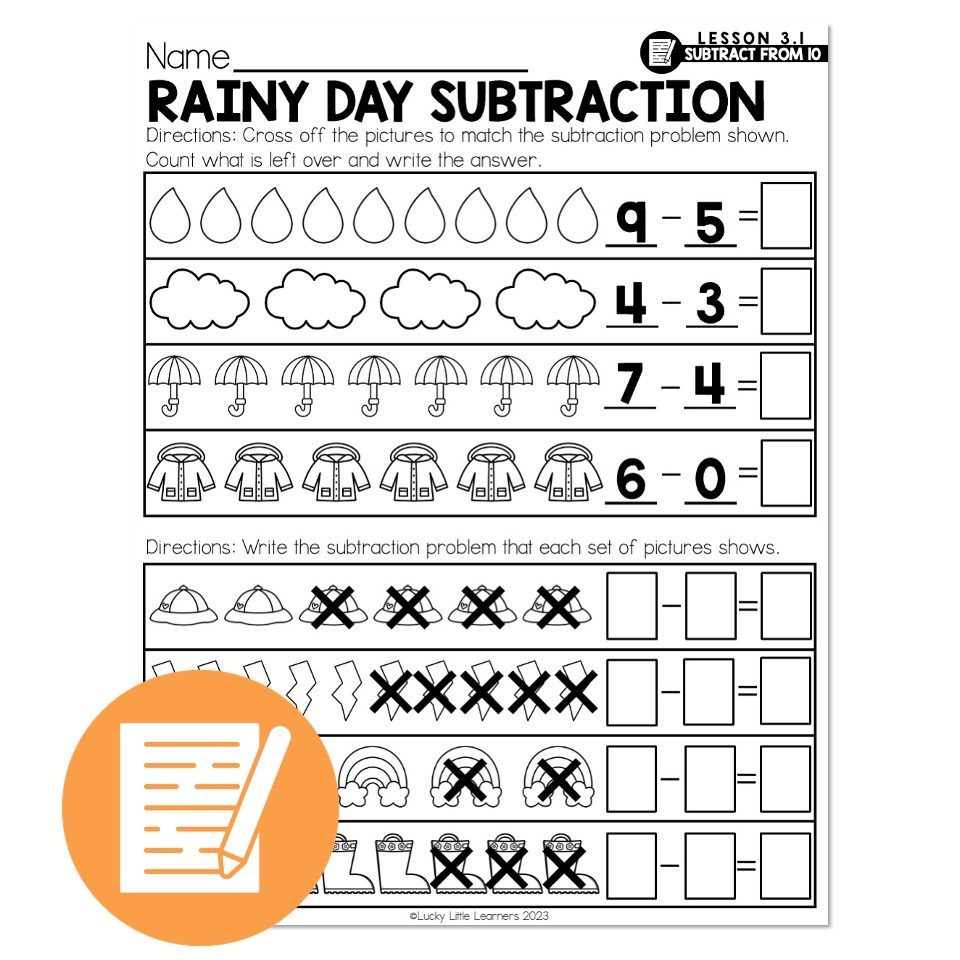 Lucky To Learn Math 1st Grade Lesson 3 1 Subtraction From 10 