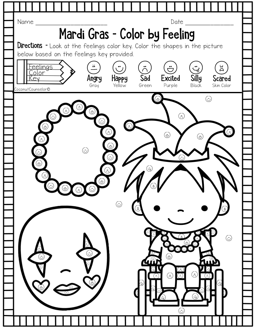 Mardi Gras Color By Feeling Worksheets Made By Teachers
