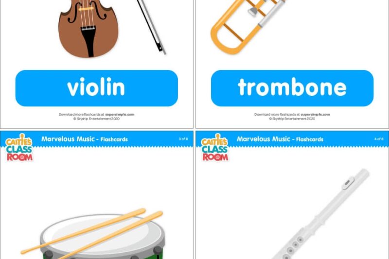 Preschool Instrument Flash Cards Printable