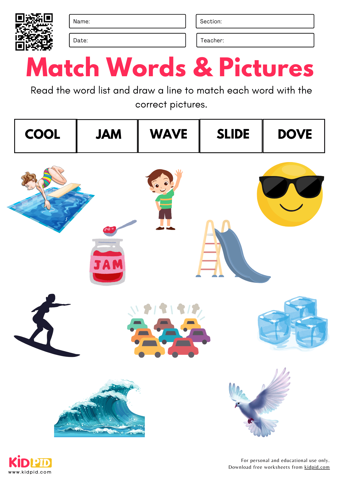 Match Words With Pictures Worksheet For Kindergarten Kidpid