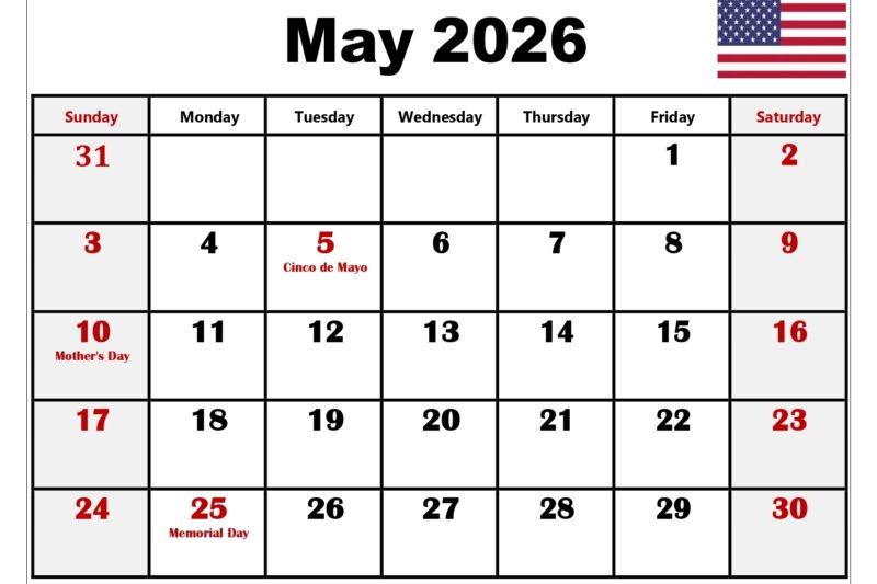 May 2026 Calendar Printable Preschool