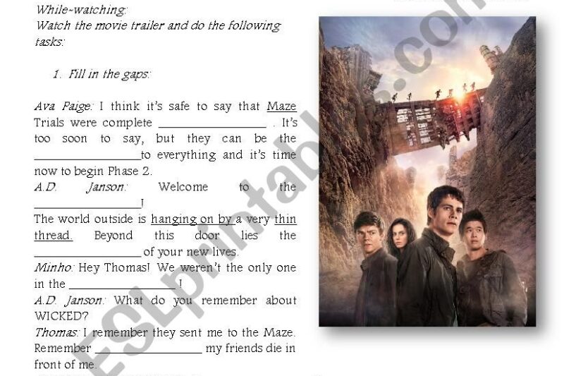 Scorch Trial Reading Comprehension Worksheet