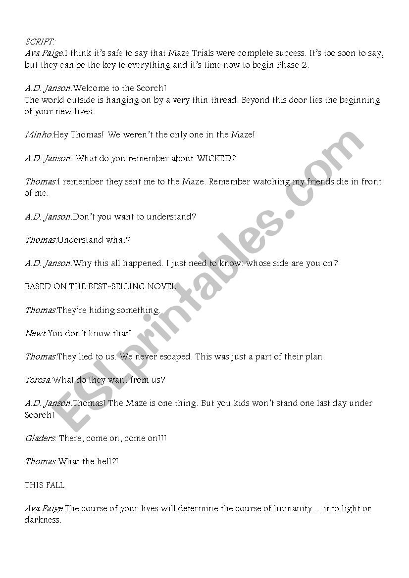 Maze Runner The Scorch Trials Trailer Activity ESL Worksheet By Kras9 Maze Runner The Scorch Trials Trailer Activity ESL Worksheet By Kras9