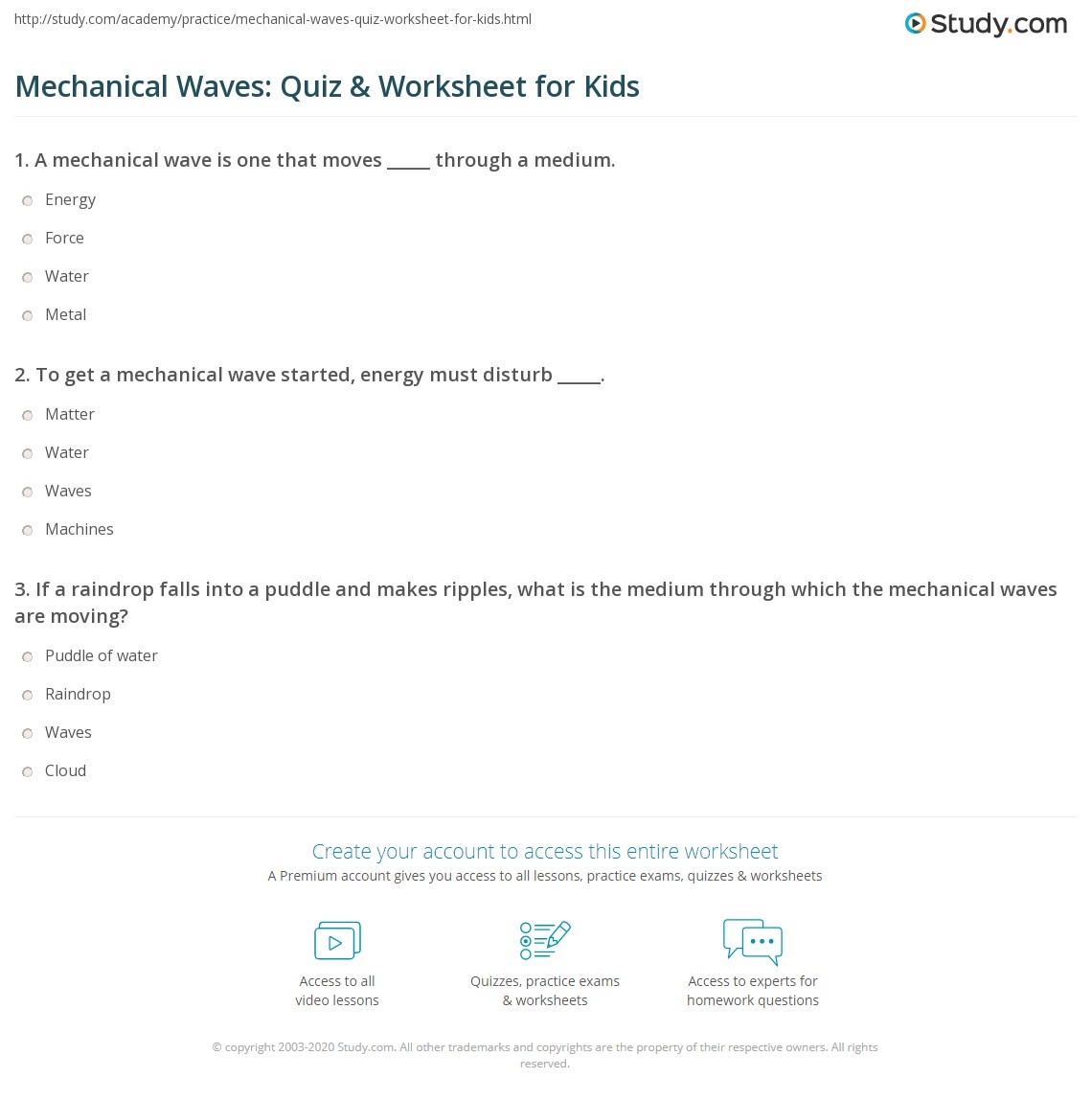 Mechanical Waves Quiz U0026 Worksheet For Kids Study