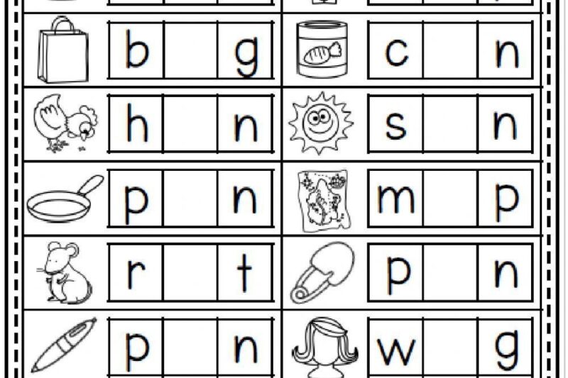 Middle Sounds Worksheets For Kindergarten Free