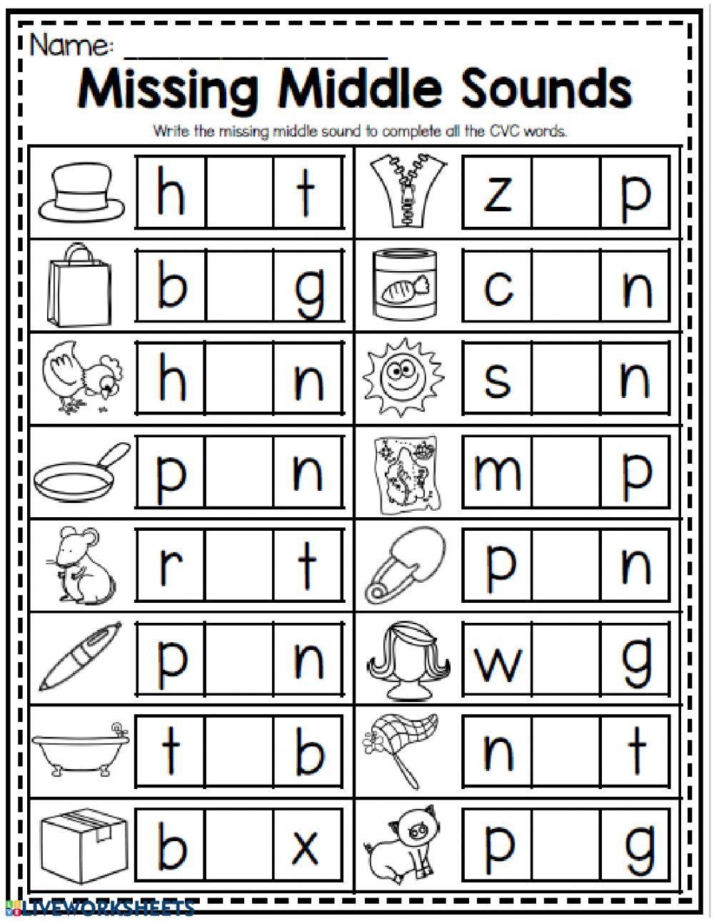 Middle Sounds Worksheets For Preschool And Kindergarten Kids Worksheets Library