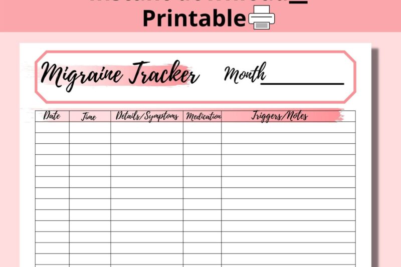 Free Printable Printable Migraine Diary Worksheets