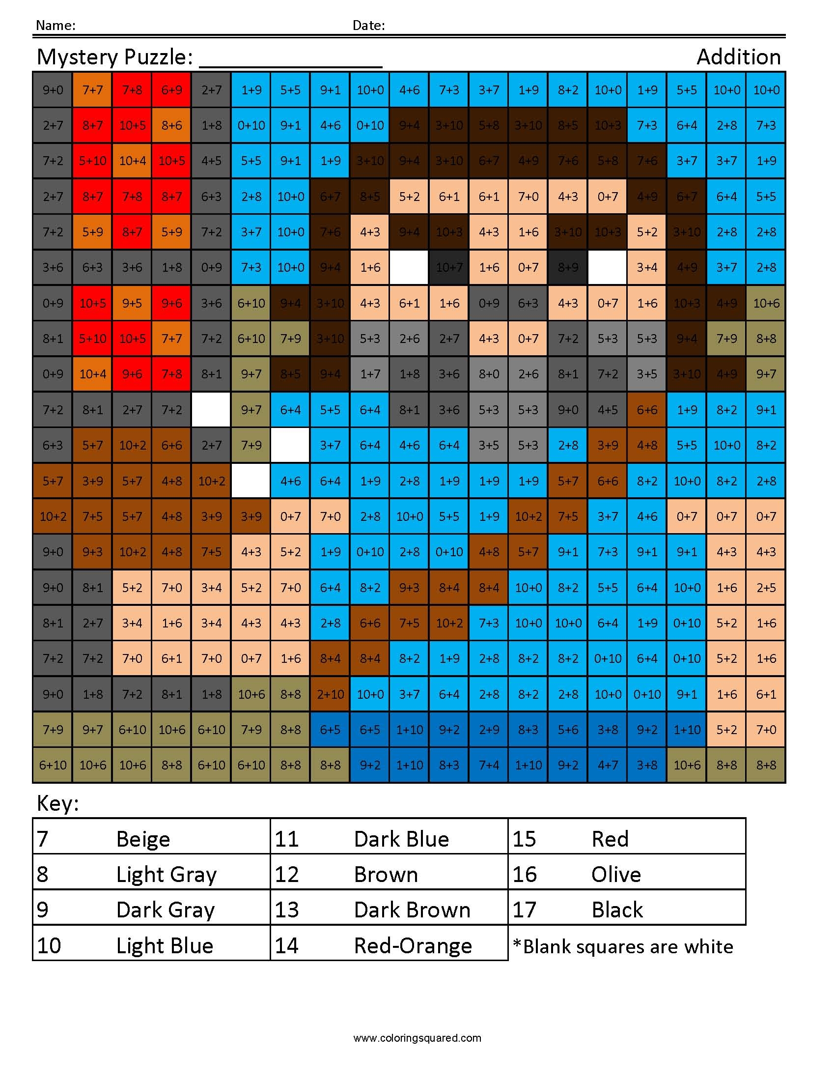 Minecraft Addition And Subtraction Coloring Squared