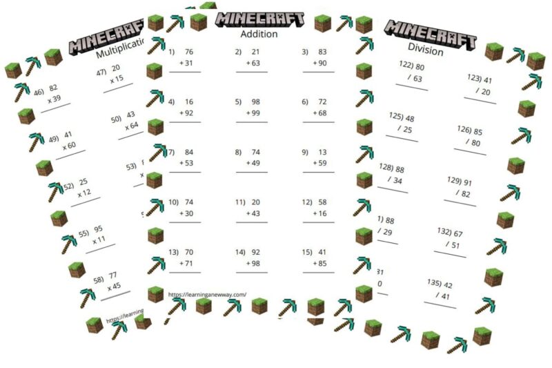 Minecraft Math Worksheets