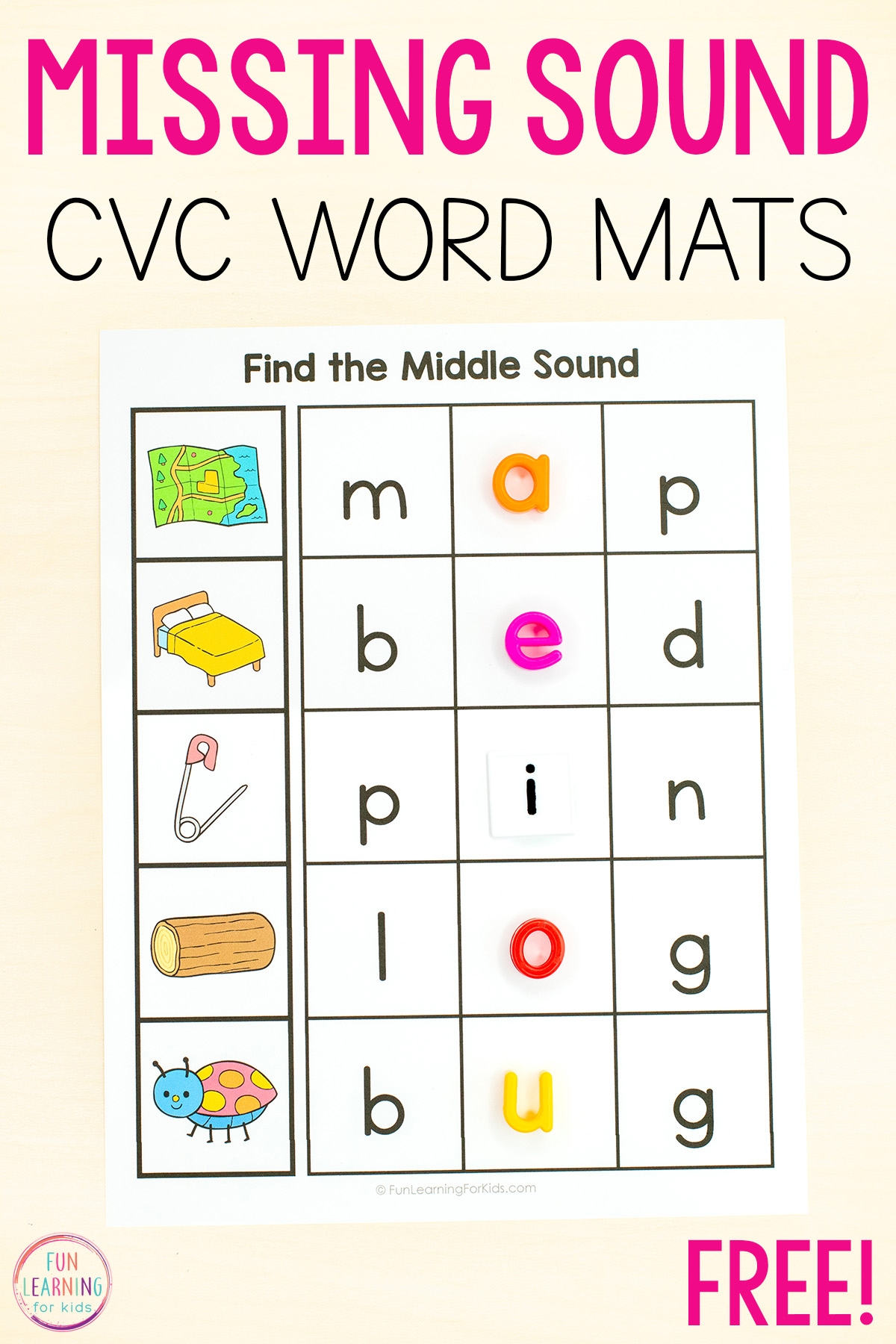 Middle Sounds Worksheets For Kindergarten Free