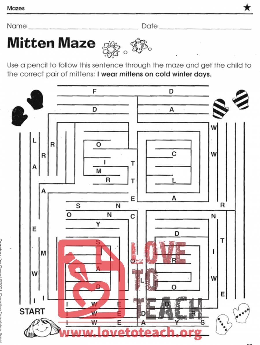Mitten Sentence Maze LoveToTeach