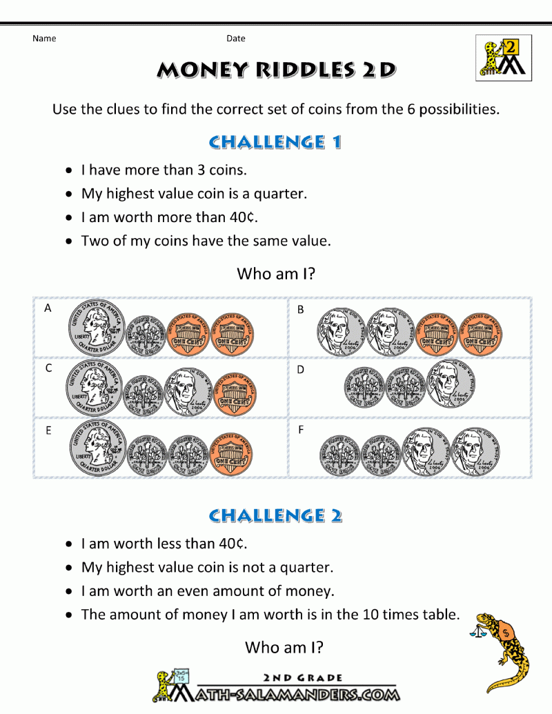 Money Math Worksheets Money Riddles