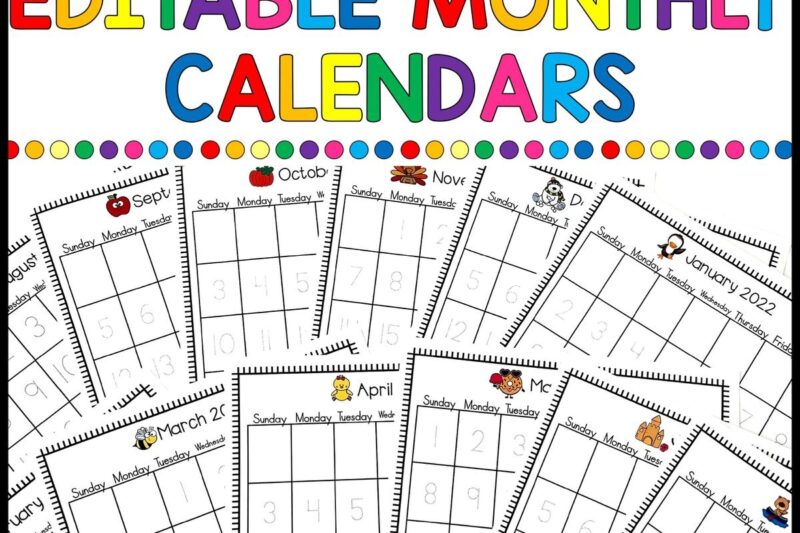 Preschool Montly Calendar Printable