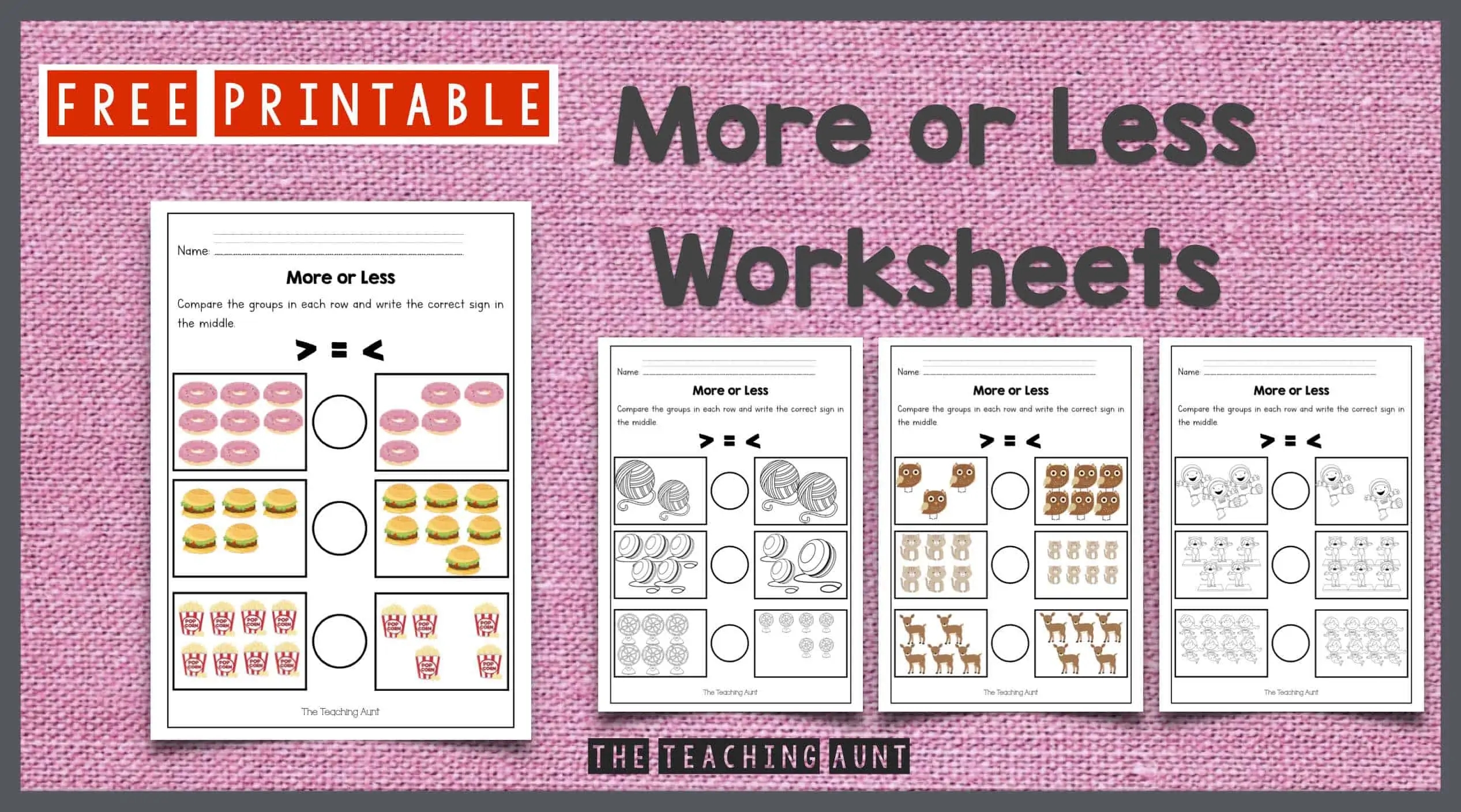 More Or Less Worksheets Kindergarten Free