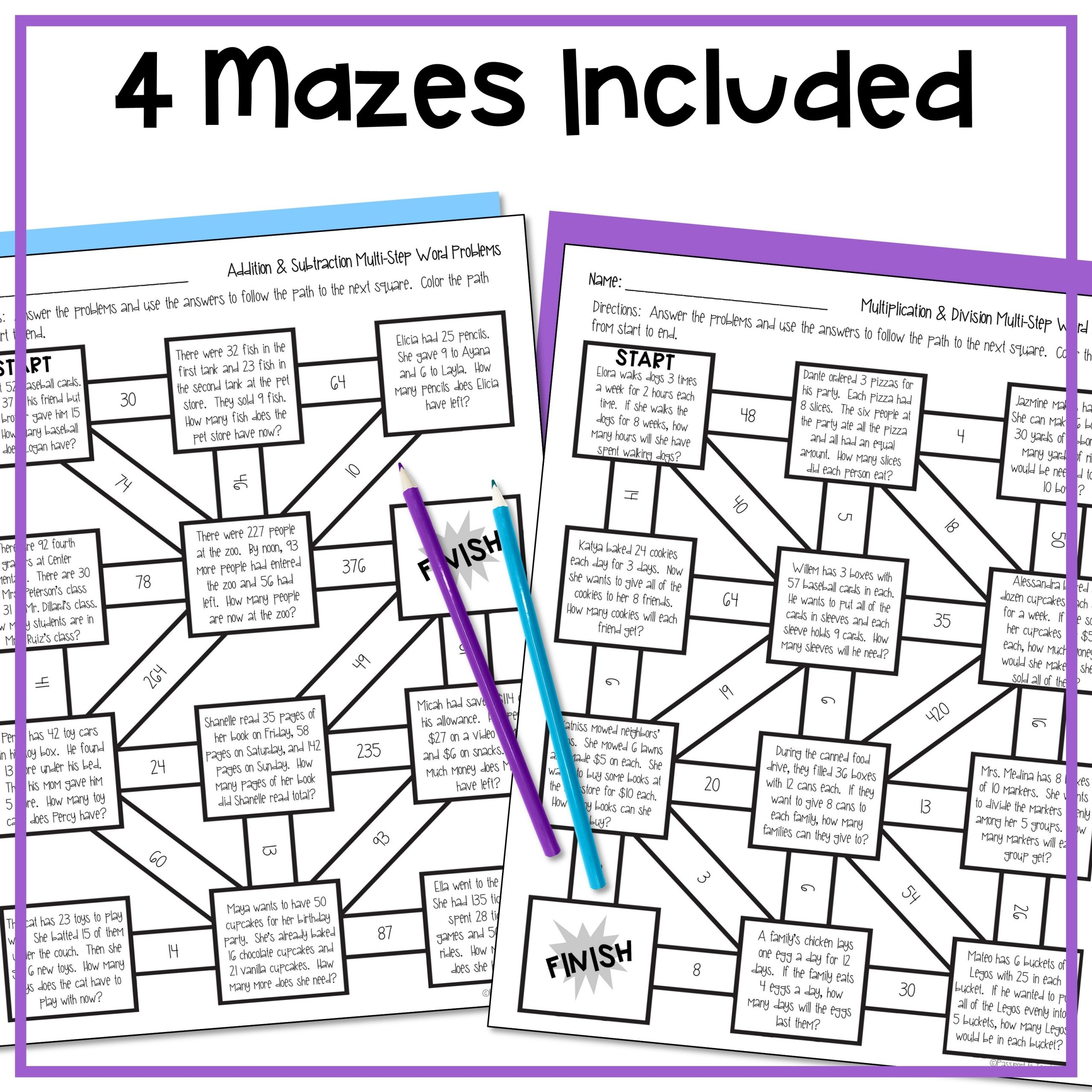 Multi Step Word Problems And Interpreting Remainders Math Maze Worksheets 4th Grade Made By Teachers Multi Step Word Problems And Interpreting Remainders Math Maze Worksheets 4th Grade Made By Teachers