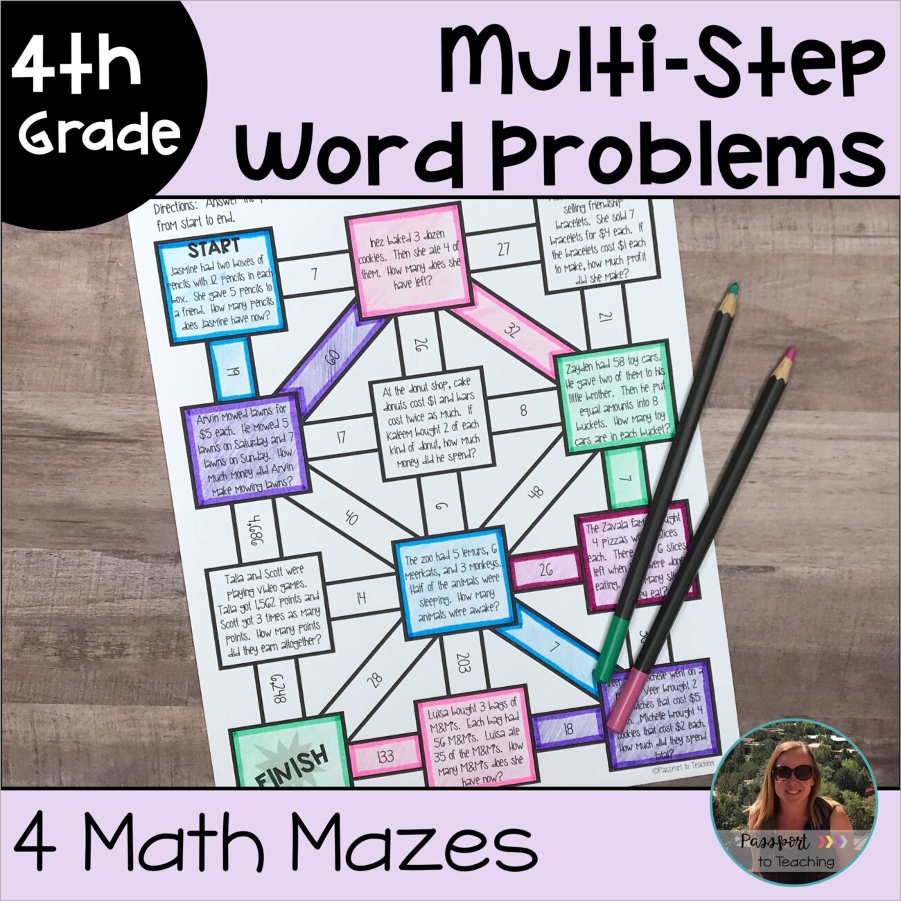 Multi Step Word Problems And Interpreting Remainders Math Maze Worksheets 4th Grade Made By Teachers