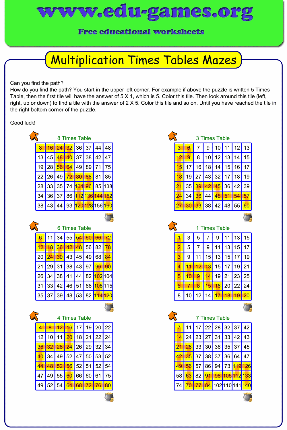 Time Maze Worksheet