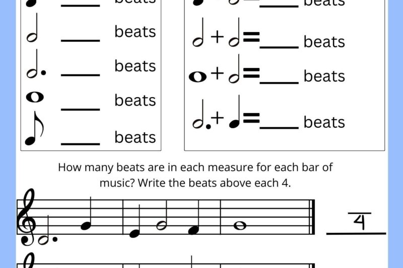 Music Math Worksheets Kindergarten