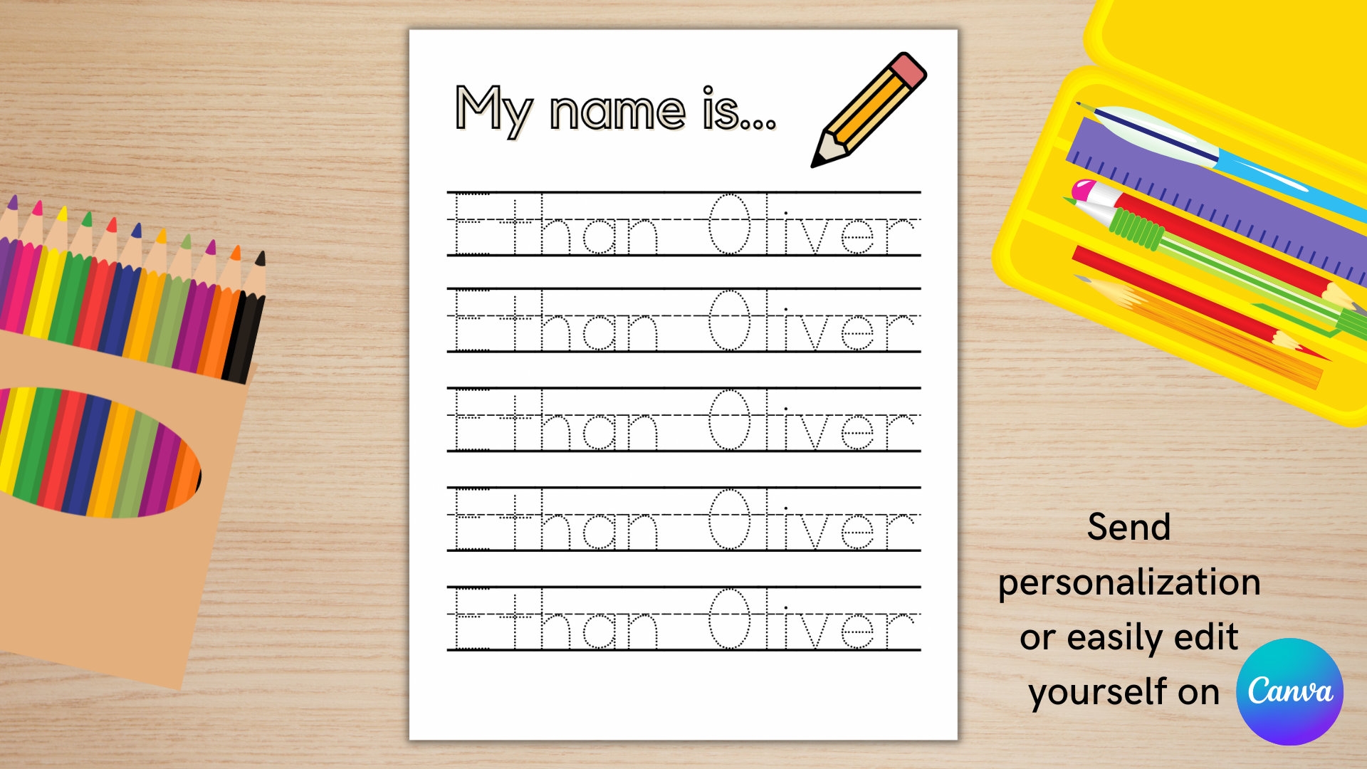 My Name Is Name Trace Worksheet For Preschool PreK TK Kindergarten Digital File Download Personalizable Editable Printable