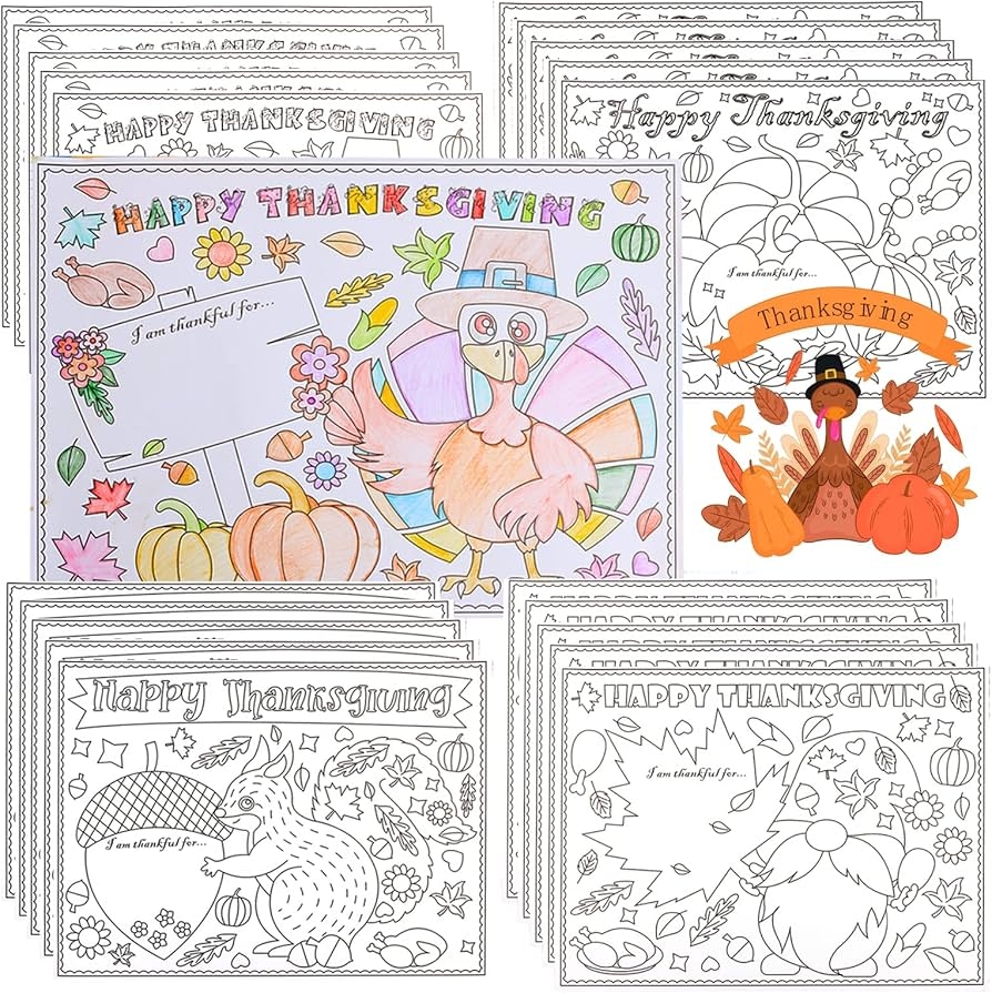  New Thanksgiving Placemat For Kid Table Mat Coloring Activity Paper Crafts To Write Thankful List By Children 20 Sunflower Maple Leaves Pumpkin 