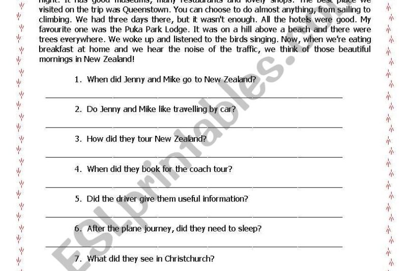Reading Comprehension Worksheets Year 8 Nz