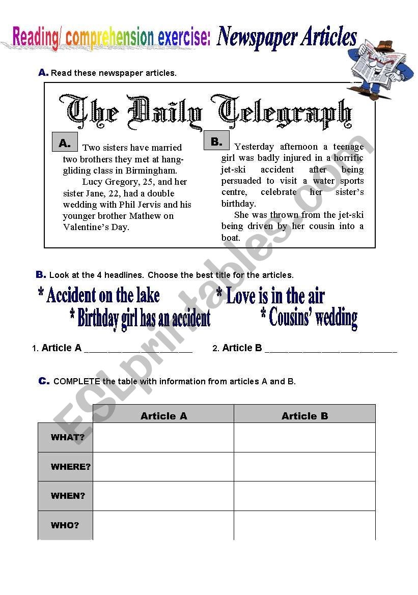 Newspaper Articles ESL Worksheet By Atlantis1971 Newspaper Articles ESL Worksheet By Atlantis1971