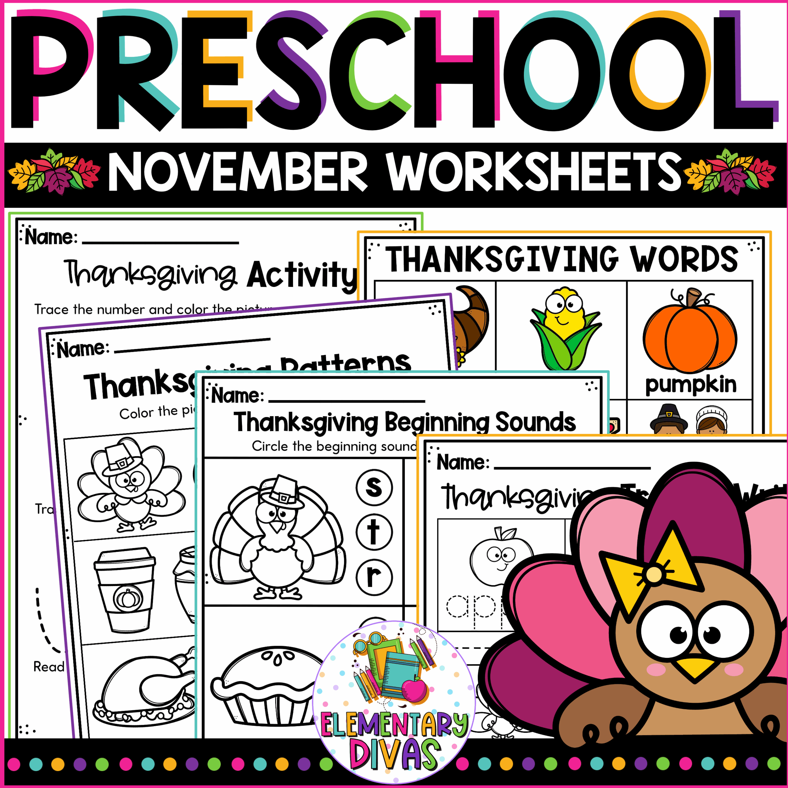 November Fall Preschool NO PREP Worksheet Packet Pre K November Fall Preschool NO PREP Worksheet Packet Pre K