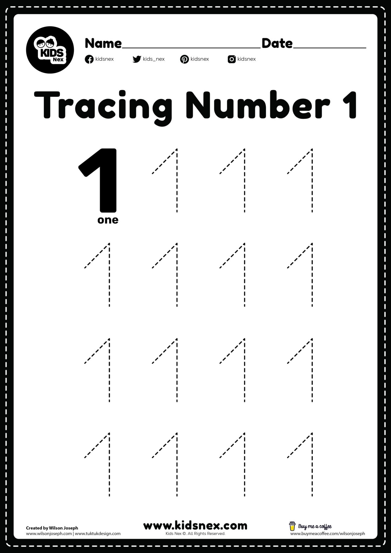 Number 1 Tracing Worksheet For Kids Free Printable KidsNex