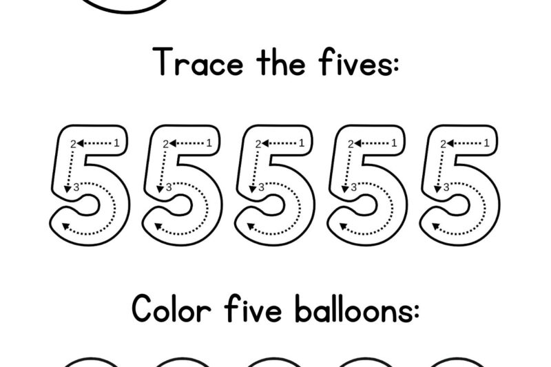 Free Printable Number 5 Tracing Worksheets