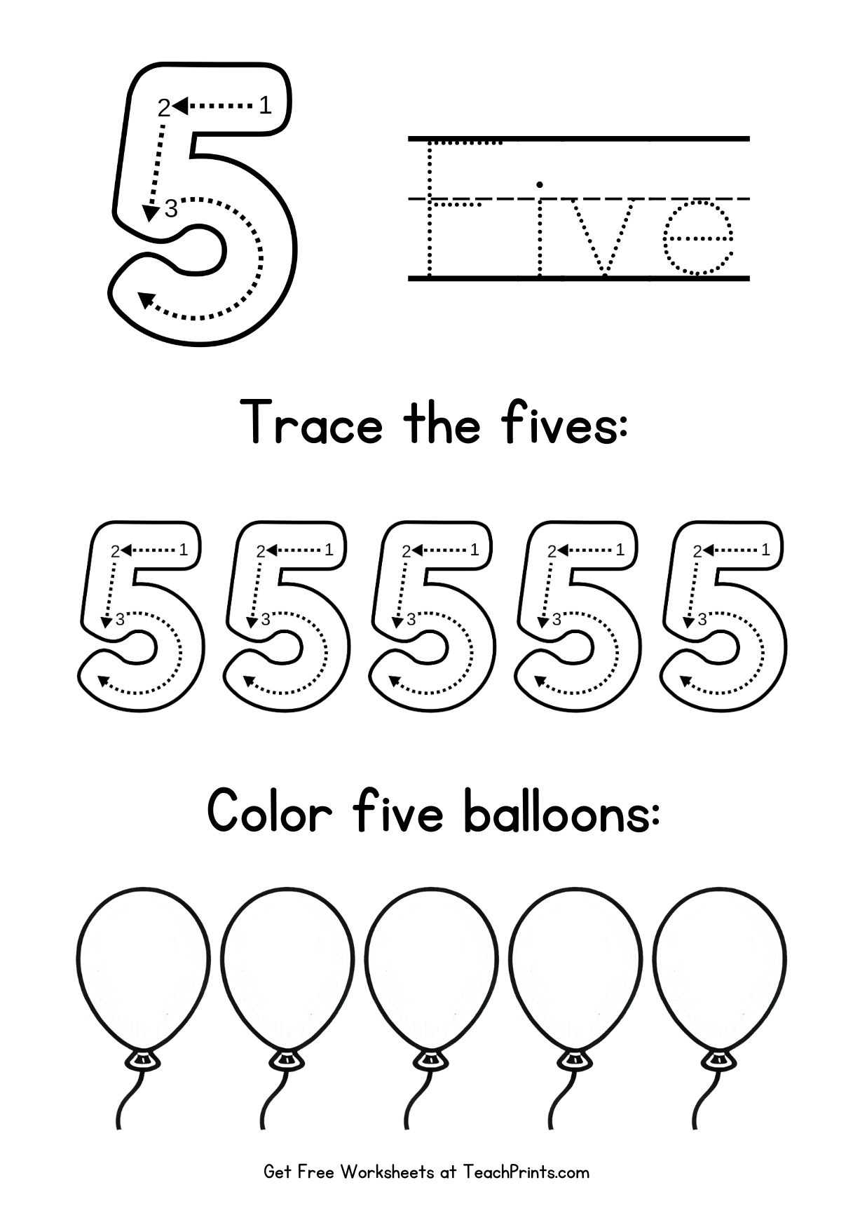 Number 5 Tracing Worksheets Free Printables Teach Prints