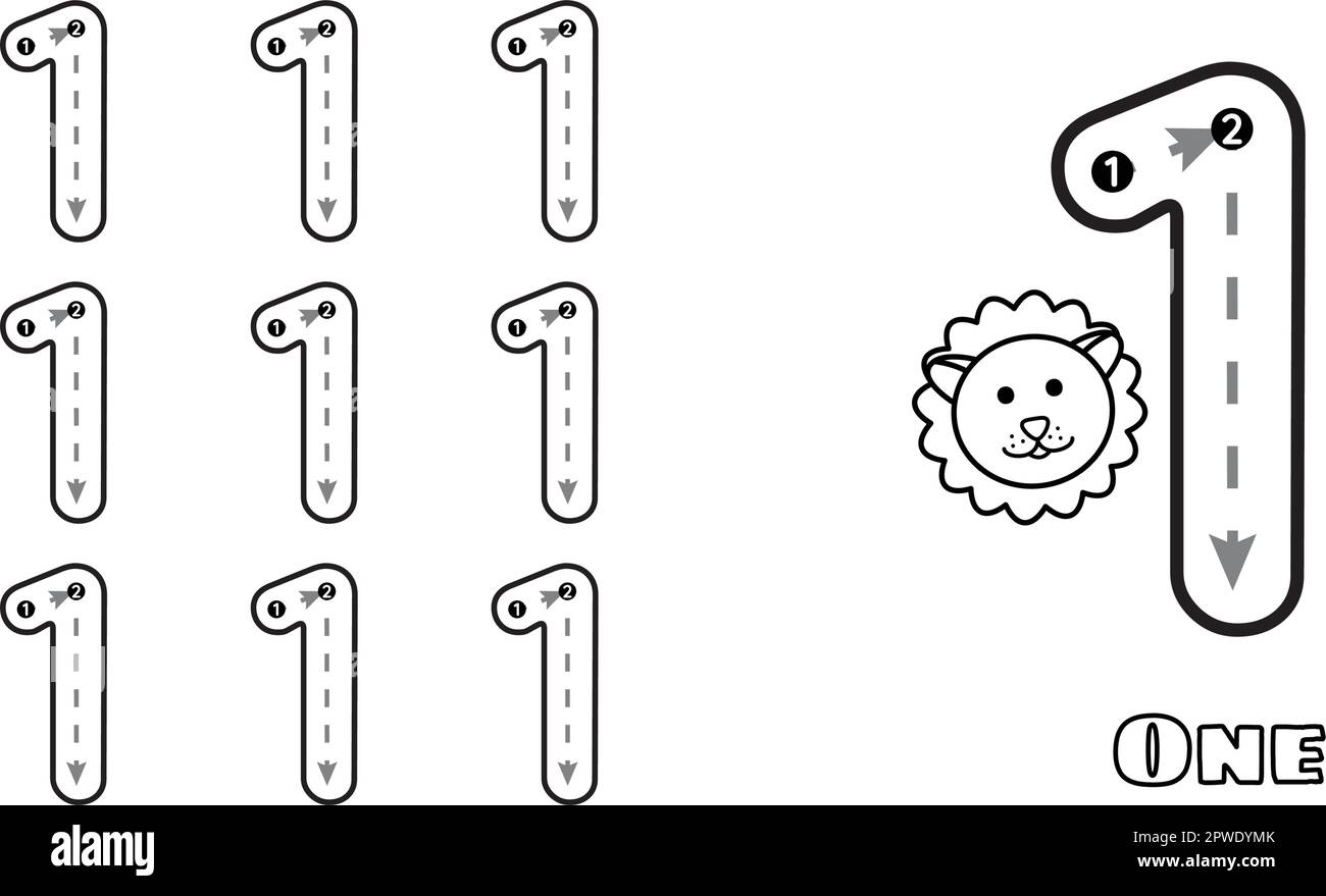Number One Trace Practice Worksheet For Prek Kids And Toddlers 