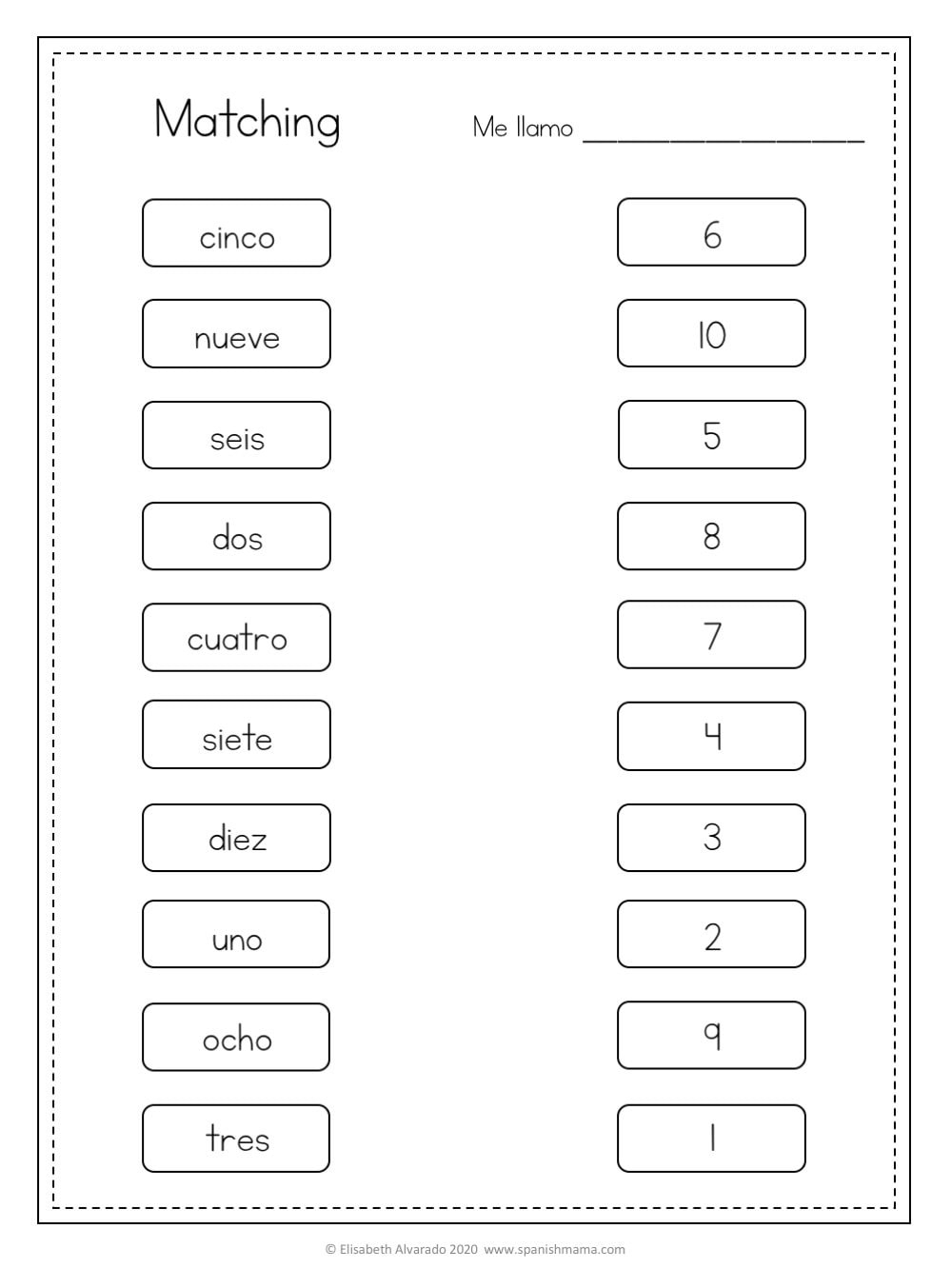 Free Printable Spanish Numbers Worksheet