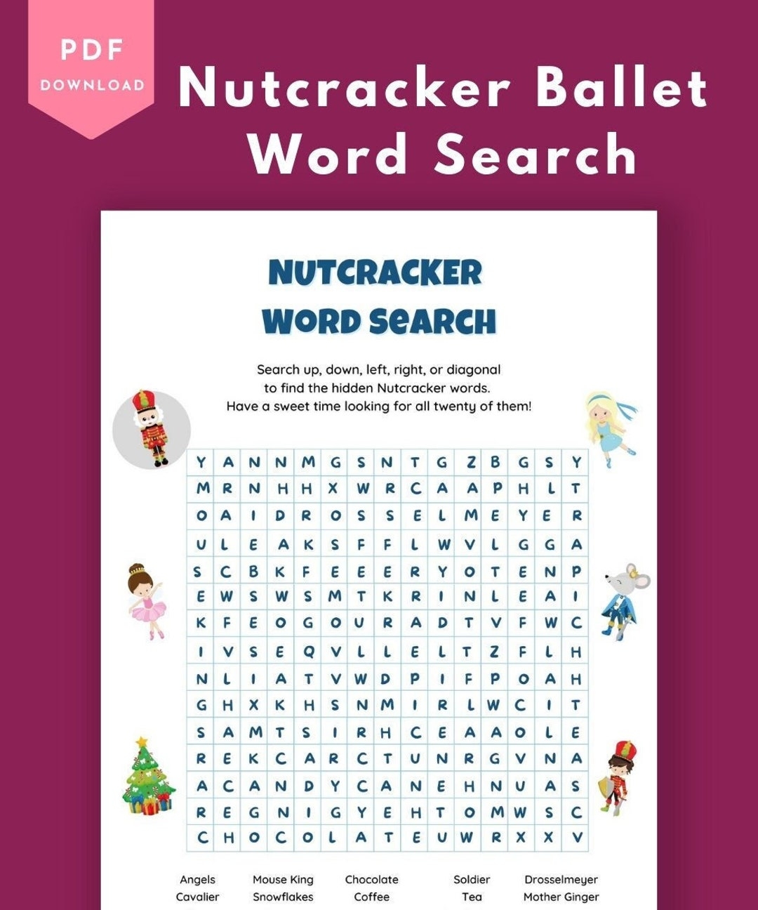Nutcracker Ballet Word Search Dance Class Printables Dance 