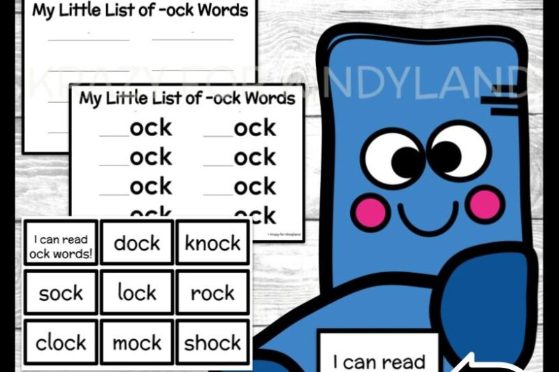 Ock Word Family Worksheets For Kindergarten